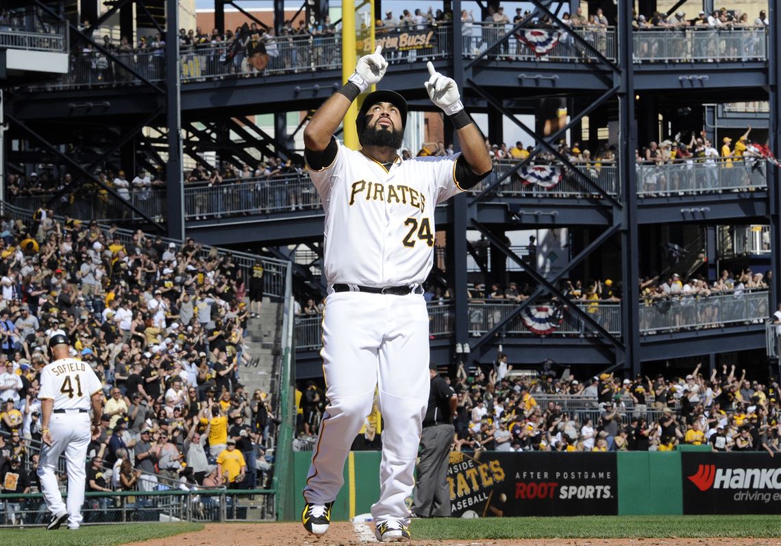Pedro Alvarez celebrates a solo home run against the Tigers in the seventh innning Monday at PNC Park. 