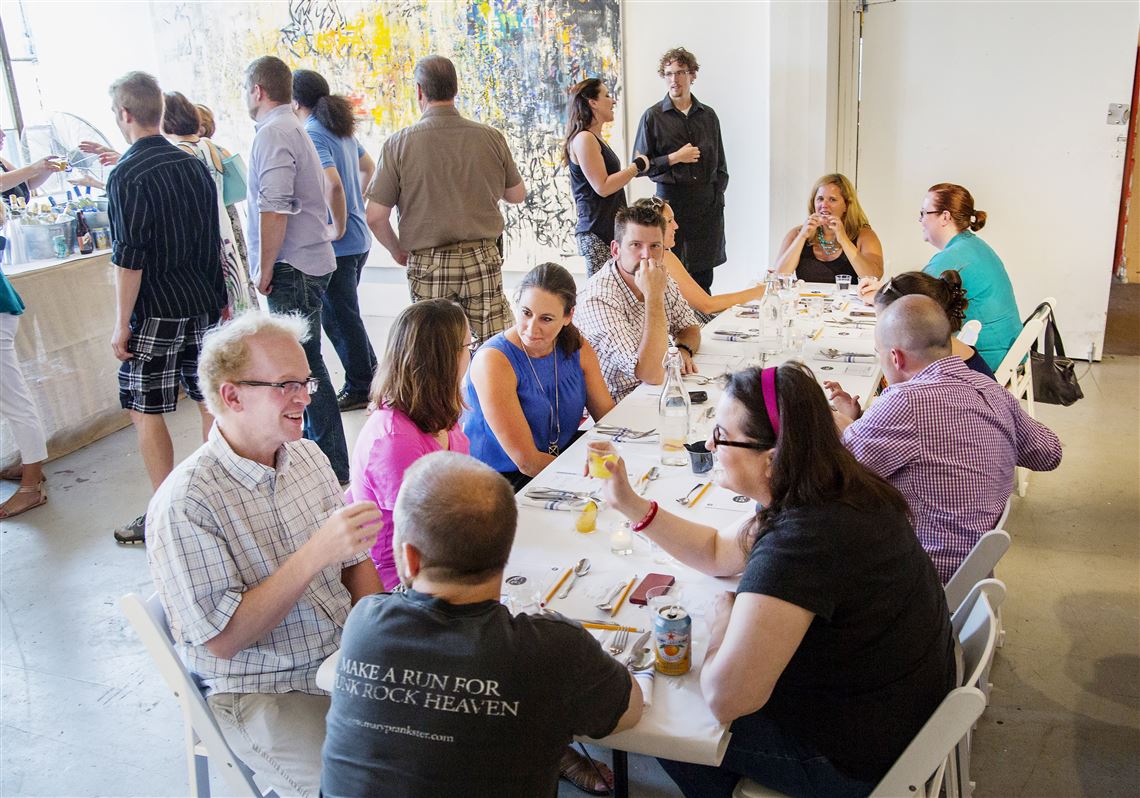 Members attend a Dinner Lab event featuring Chef Justin Thompson at the Mine Factory in North Point Breeze.