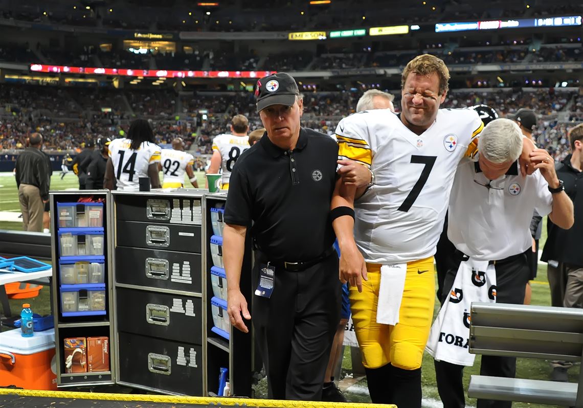 Pittsburgh Steelers quarterback Ben Roethlisberger (7) is taken away on a  cart after being injured in