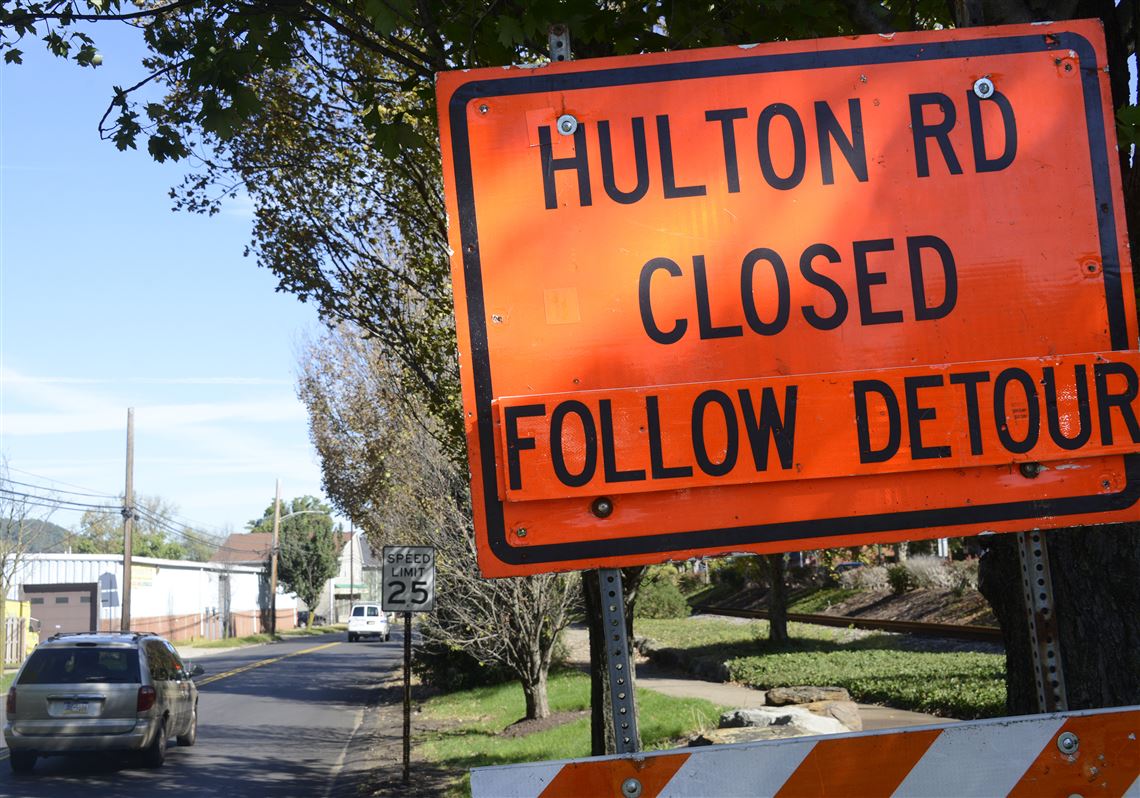 One of many detour signs for the closure of Hulton Road.