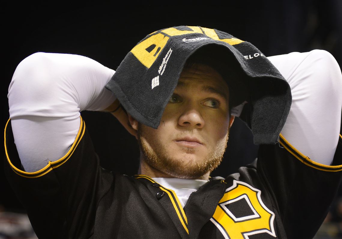 Zack Kizak, 26, of Hermitage, as the seventh inning came to an end Wednesday during the National League wild card game at PNC Park. 