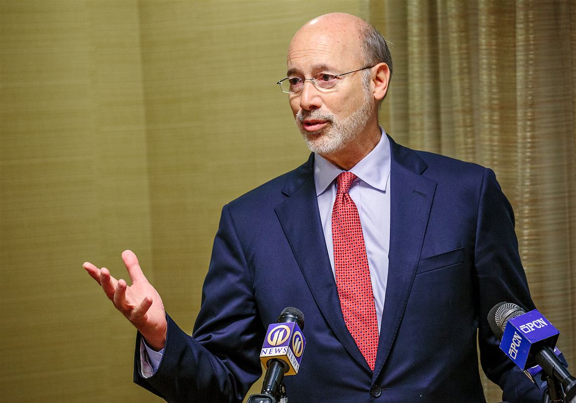 Gov. Tom Wolf talks about his tour of the multibillion dollar petrochemical complex that Shell is building in Potter and Center townships, Beaver County on Nov. 14, 2016. Wolf added his endorsement to the pursuit of a carbon sequestration hub in Southwestern Pennsylvania and the use of the region’s natural gas to make hydrogen.