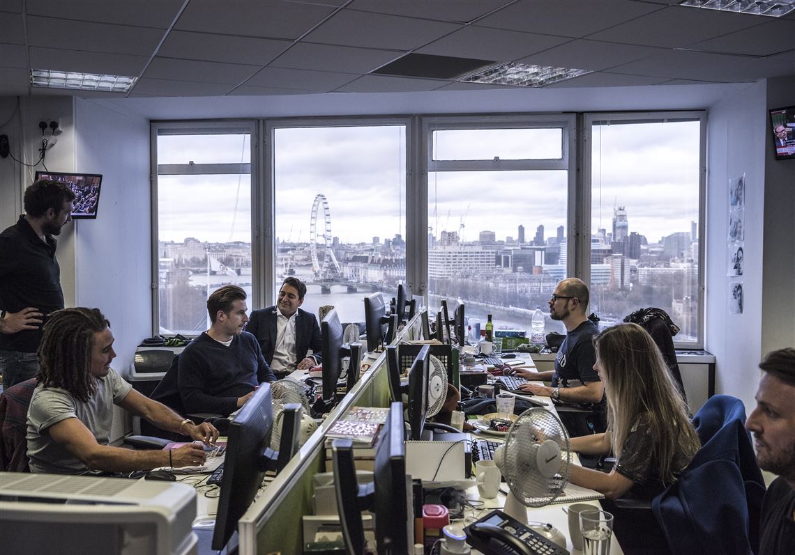 This file photo shows the newsroom of RT, the television channel and website formerly known as Russia Today, in London on Feb. 22, 2017.