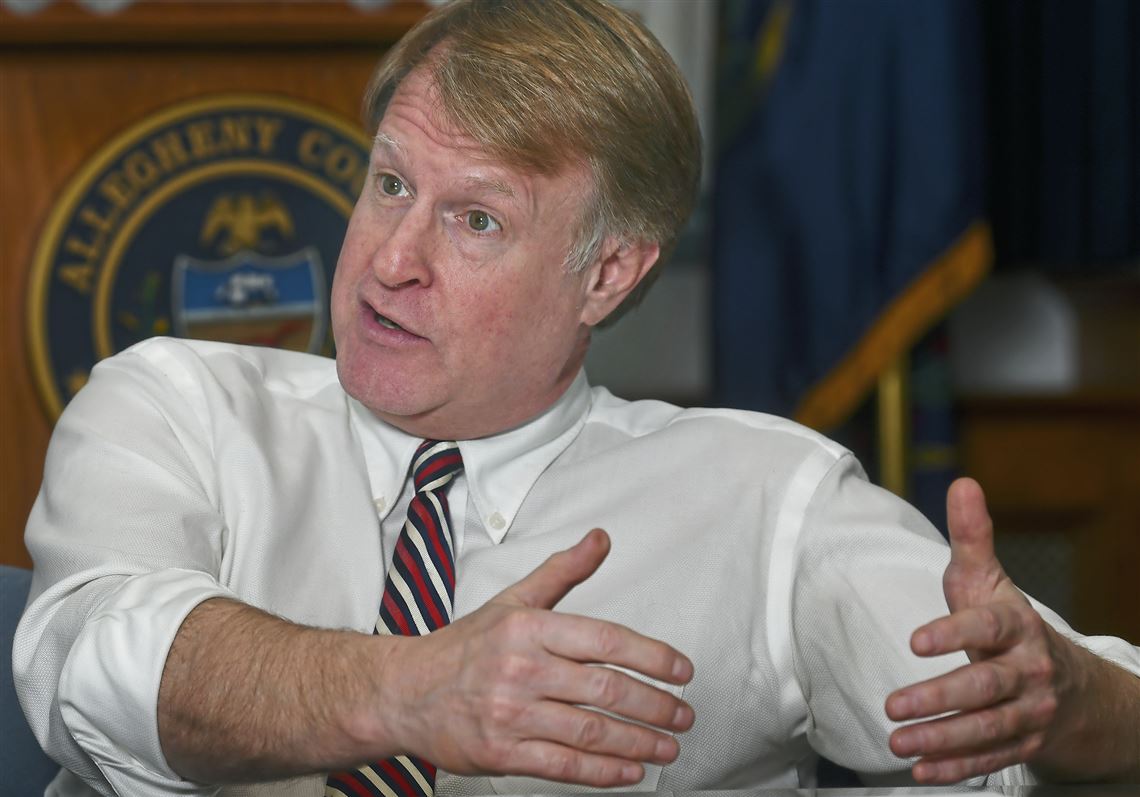 Allegheny County Executive Rich Fitzgerald speaks with Pittsburgh Post-Gazette reporters in December 2018, in this file photo. His campaign had nearly $2.2 million in the bank at the end of that year.