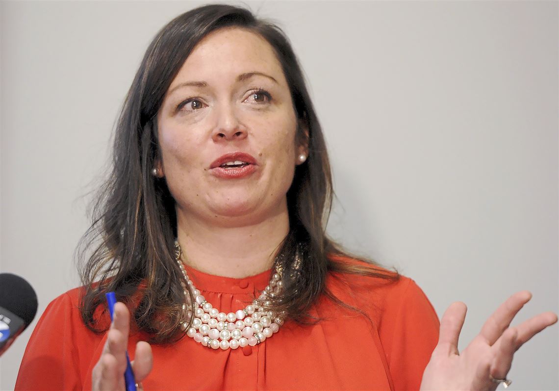 Allegheny County Controller Chelsa Wagner announces an initiative to advocate a solution for Western Pennsylvania residents who will lose in-network insurance coverage of local doctors and hospitals on June 30 because of the UPMC-Highmark dispute during a press conference in her Allegheny County Courthouse office Thursday, Jan. 17, 2019 in Pittsburgh.