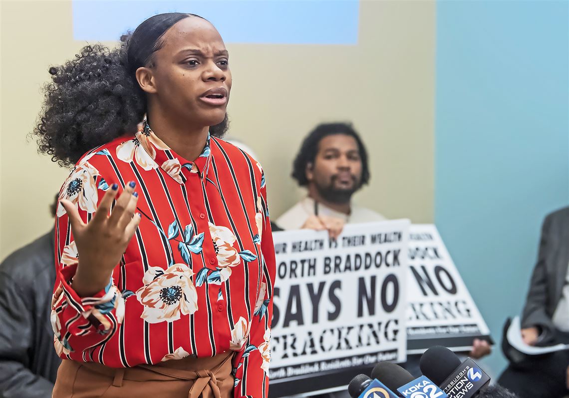 Summer Lee, state House District 34 representative, speaks during a meeting for residents to speak out against U.S. Steel's response to pollution from Clairton Coke Works, at the Community Economic Development Corporation Center, Wednesday, Jan. 23, 2019, in Clairton. 