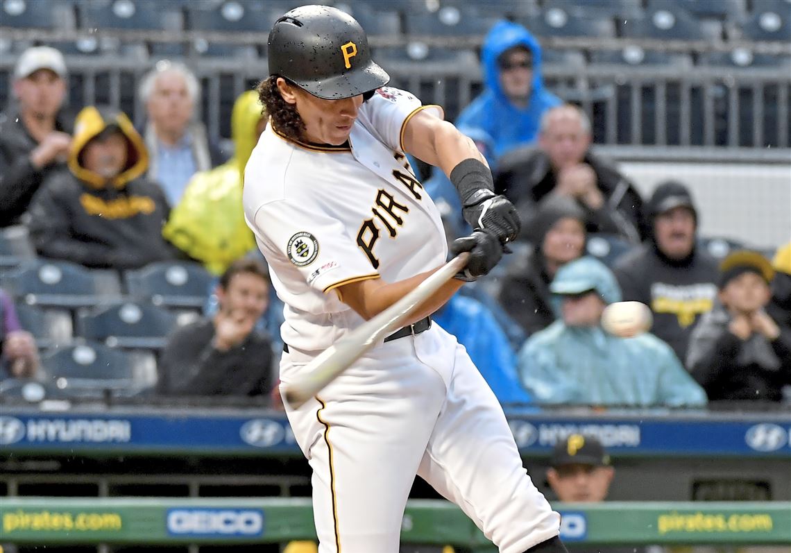 Pittsburgh Pirates' Jordy Mercer (10) talks to the home plate