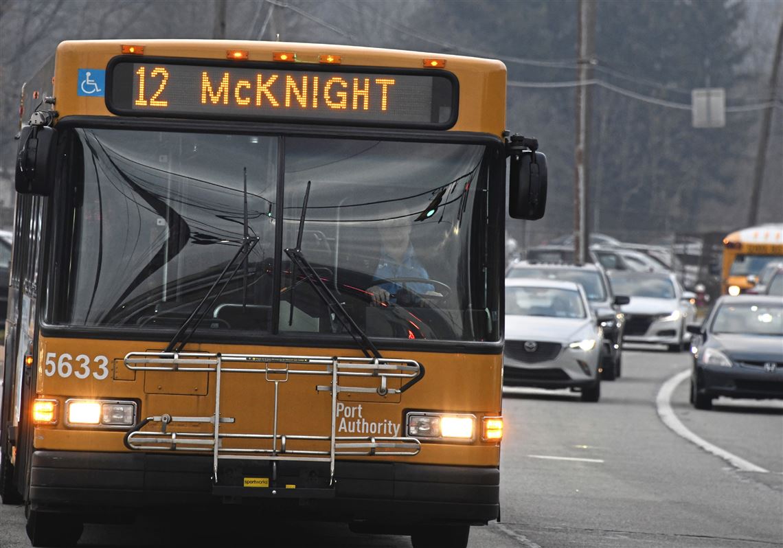 One of the Port Authority #12 McKnight bus southbound on McKnight Road, Thursday, March 12, 2020, in Ross Township.