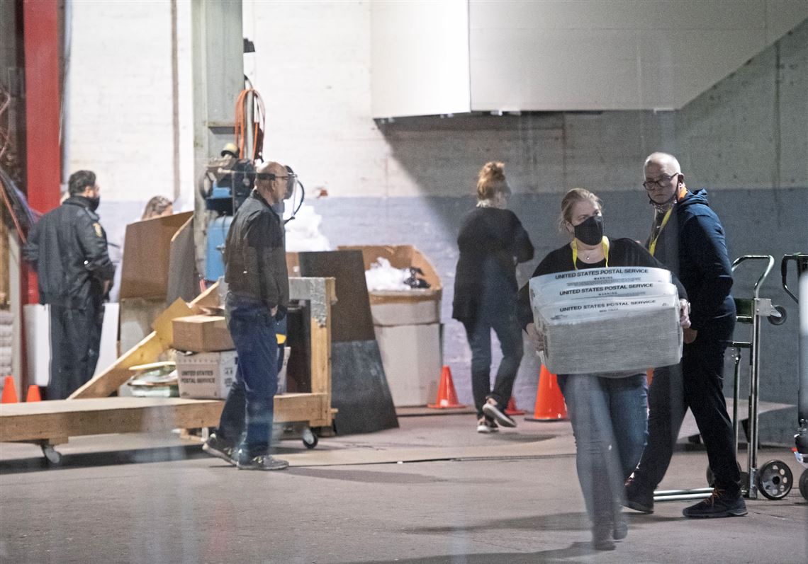 Ballots come into the warehouse on the evening of Tuesday, November 3, 2020, in the North Side.  
