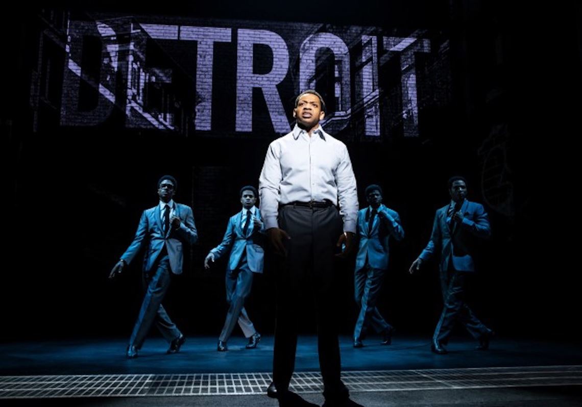 From left, Ephraim Sykes, Jawan M. Jackson, Jeremy Pope (front), Derrick Baskin, James Harkness in the Broadway production of 