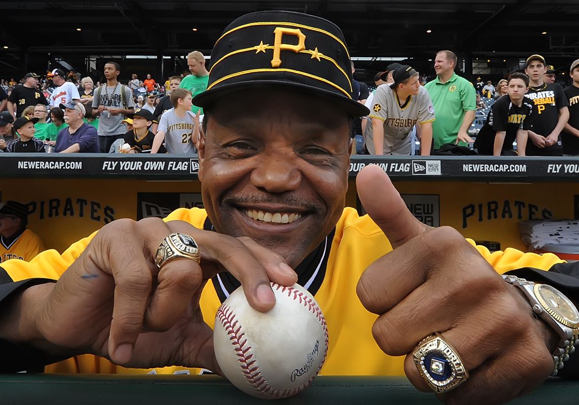 Former Pittsburgh Pirates center fielder Omar Moreno shows off the World  Series ring he won with the 1979 Pirates against the Baltimore Orioles  before the baseball game between the Pittsburgh Pirates and