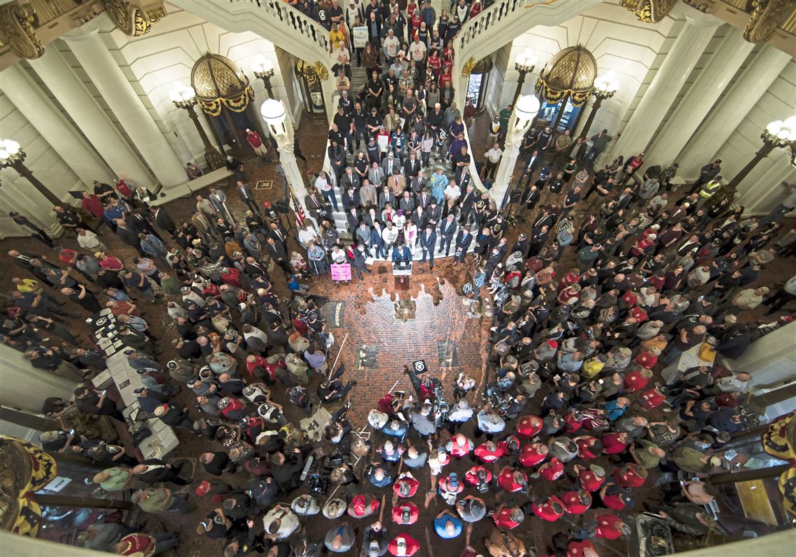 Gun rights advocates gather for an annual rally at the state Capitol in Harrisburg, Pa., Monday, May 6, 2019.