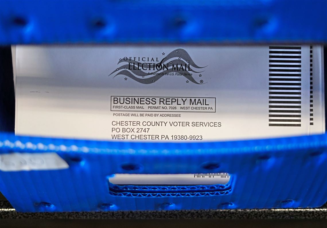 Ballot envelopes for the Pennsylvania primary election are seen after being processed at the Chester County Voter Services office, Thursday, May 19, 2022, in West Chester, Pa. A Pennsylvania judge has ordered three counties to count undated mail ballots in their certified results for the primary election.