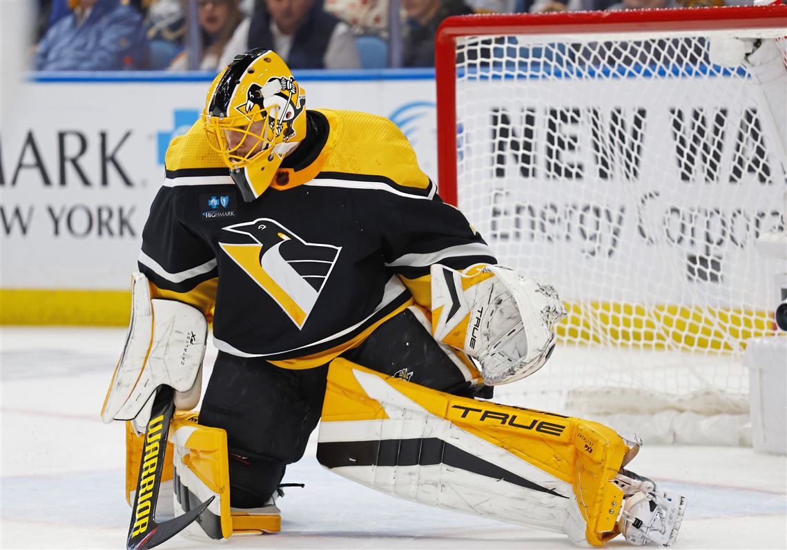 FILE — Pittsburgh Penguins goaltender Casey DeSmith drinks during the third  period of an NHL hockey game against the Columbus Blue Jackets in  Pittsburgh on April 29, 2022. DeSmith will be making