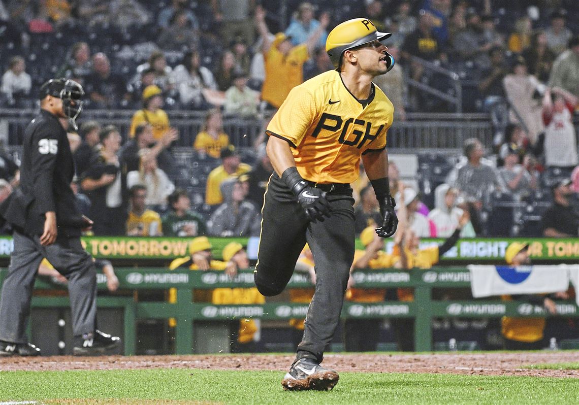 Nick Gonzales of the Pittsburgh Pirates takes the field for