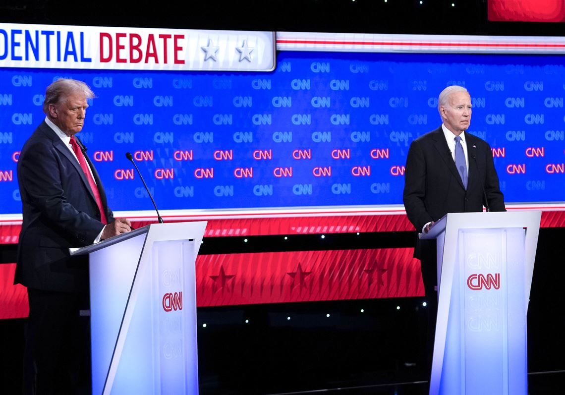 A sometimes halting Biden tries at debate to confront Trump, who ...