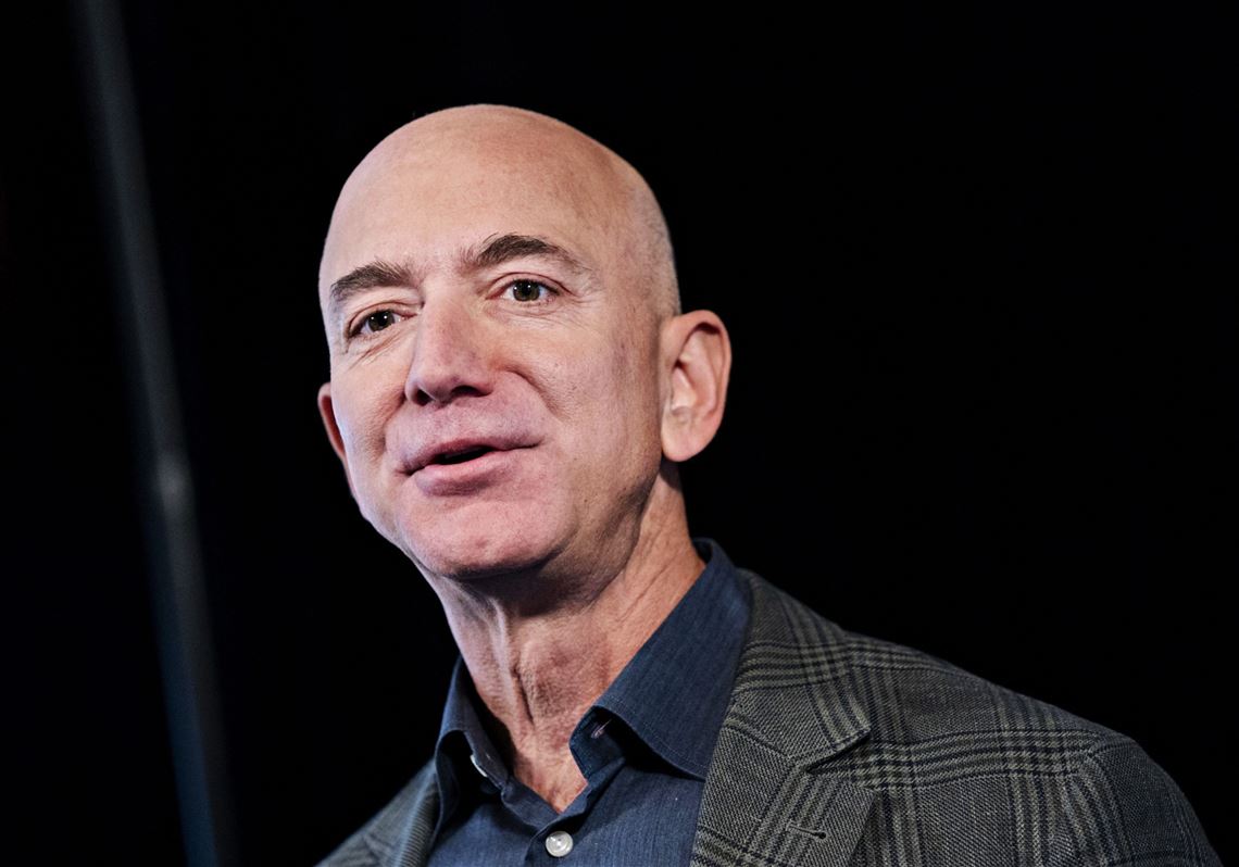 Jeff Bezos, founder and chief executive officer of Amazon.com, speaks during a news conference in 2019. 