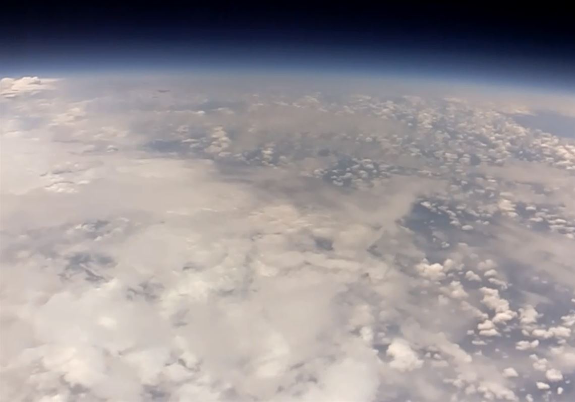 This shot was from one of the cameras on the weather balloon launched by the University of Pittsburgh team practicing for its part of NASA's Eclipse Balloon Project on Aug. 21. This image shows Pennsylvania from 96,000 feet. 