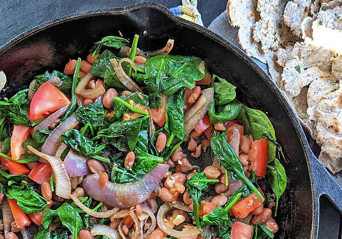 Gretchen's table Pinto beans and greens with cilantro tortillas