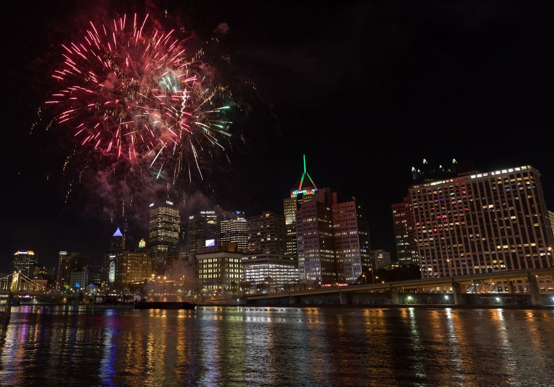 Downtown View of Pittsburgh With Fireworks From PNC Park 