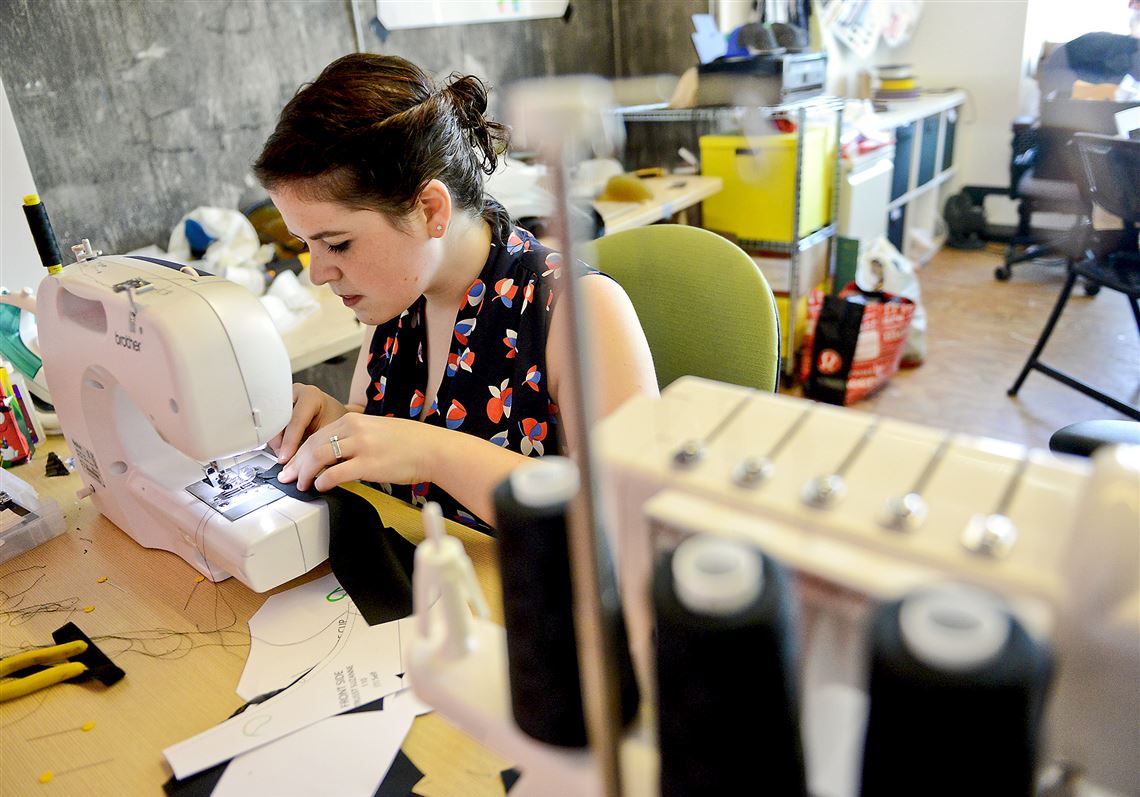 Laura West, one of the co-founders of Trusst Lingerie, sews in their office space located in Alphalab in East Liberty.  