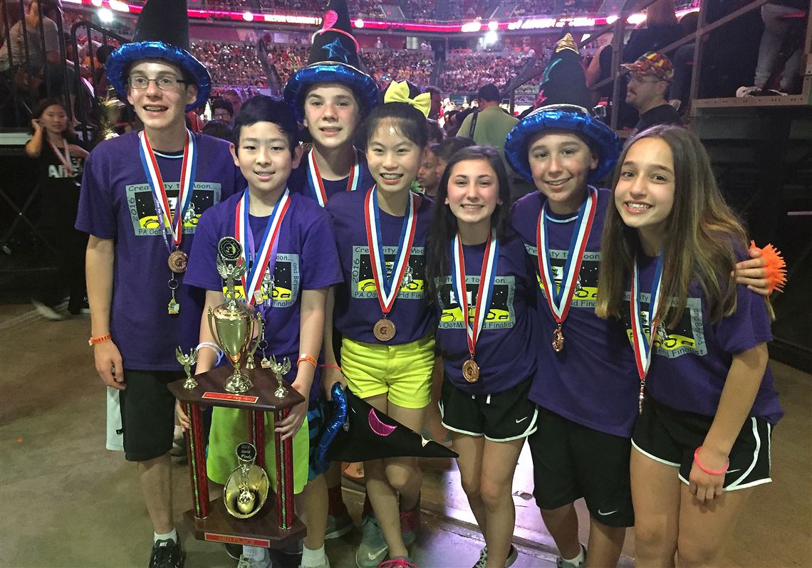 The Fort Couch Middle School team in the Upper St. Clair School District consist of, from left, Joseph Markovitz, Eric Wang, Max Murtough, Brianna Lin, Victoria Cuba, Constantine Tripodes and Sammie Seewald. 