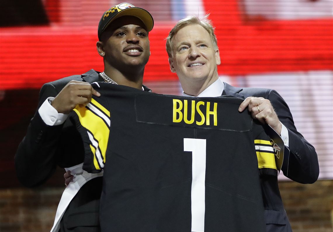 Steelers Devin Bush and Roger Goodell on draft night in 2019