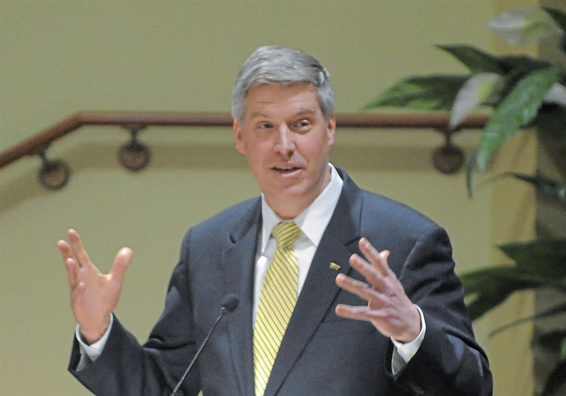 In a 2014 photo, Patrick D. Gallagher speaks at a University of Pittsburgh Board of Trustees meeting.
