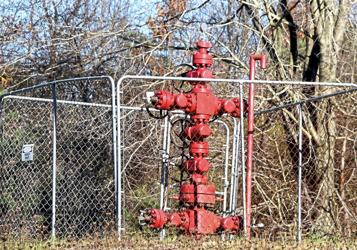 Surrounded with cyclone fencing is the Yanity well along Mill Run Road near Sebring Road in Grant Township, Indiana County. A similar well is proposed in Plum.
