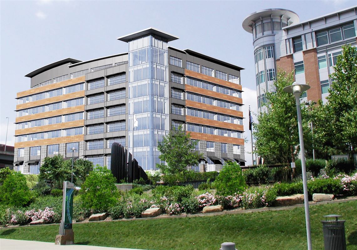 A rendering of a seven-story office building planned by Continental Real Estate Companies for the North Shore riverfront. 