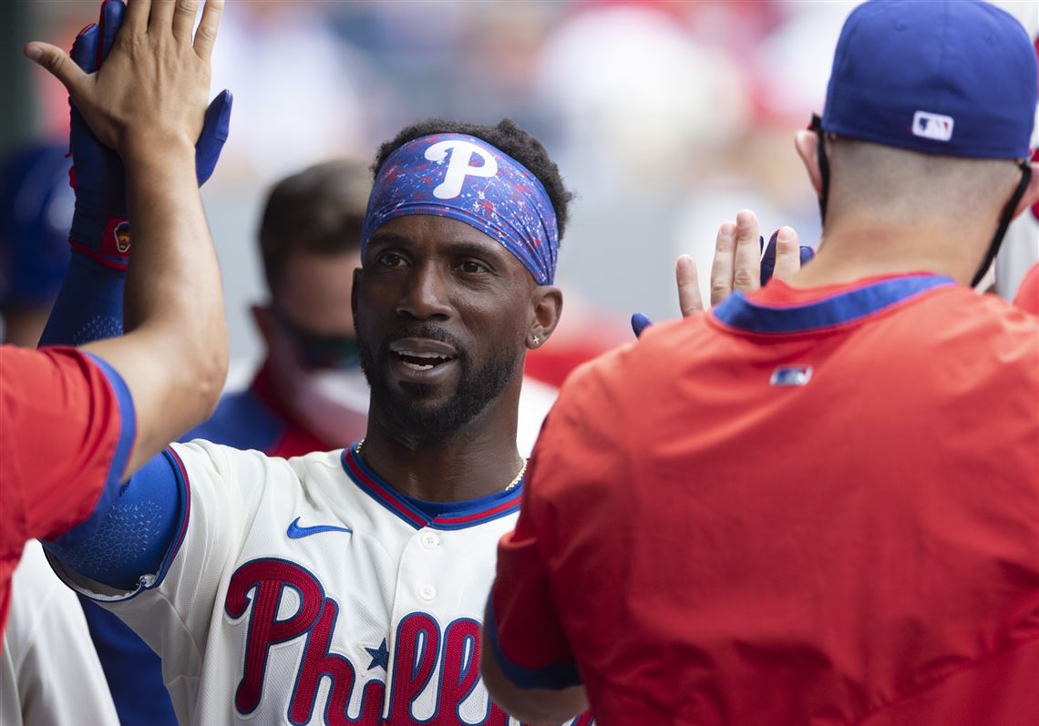 Andrew McCutchen of the Philadelphia Phillies displays his look as