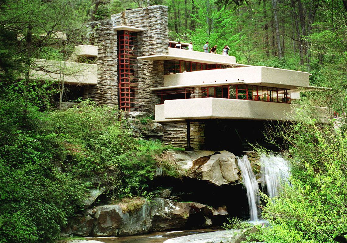 Frank Lloyd Wright's architectural masterpiece Fallingwater, the summer home commisioned by Pittsburgh department store owner Edgar Kaufmann in 1938.