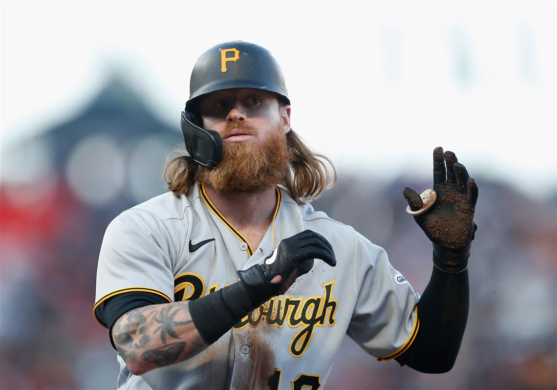 The ball sails past Pittsburgh Pirates first baseman Ben Gamel on