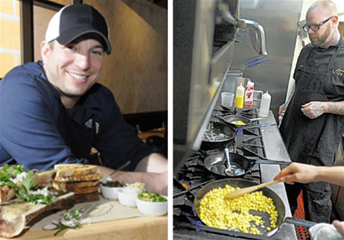 Richard DeShantz, left, and Keith Fuller, who are teaming up to create Pork & Beans, a new restaurant they hope to open in early 2016 in Downtown Pittsburgh.