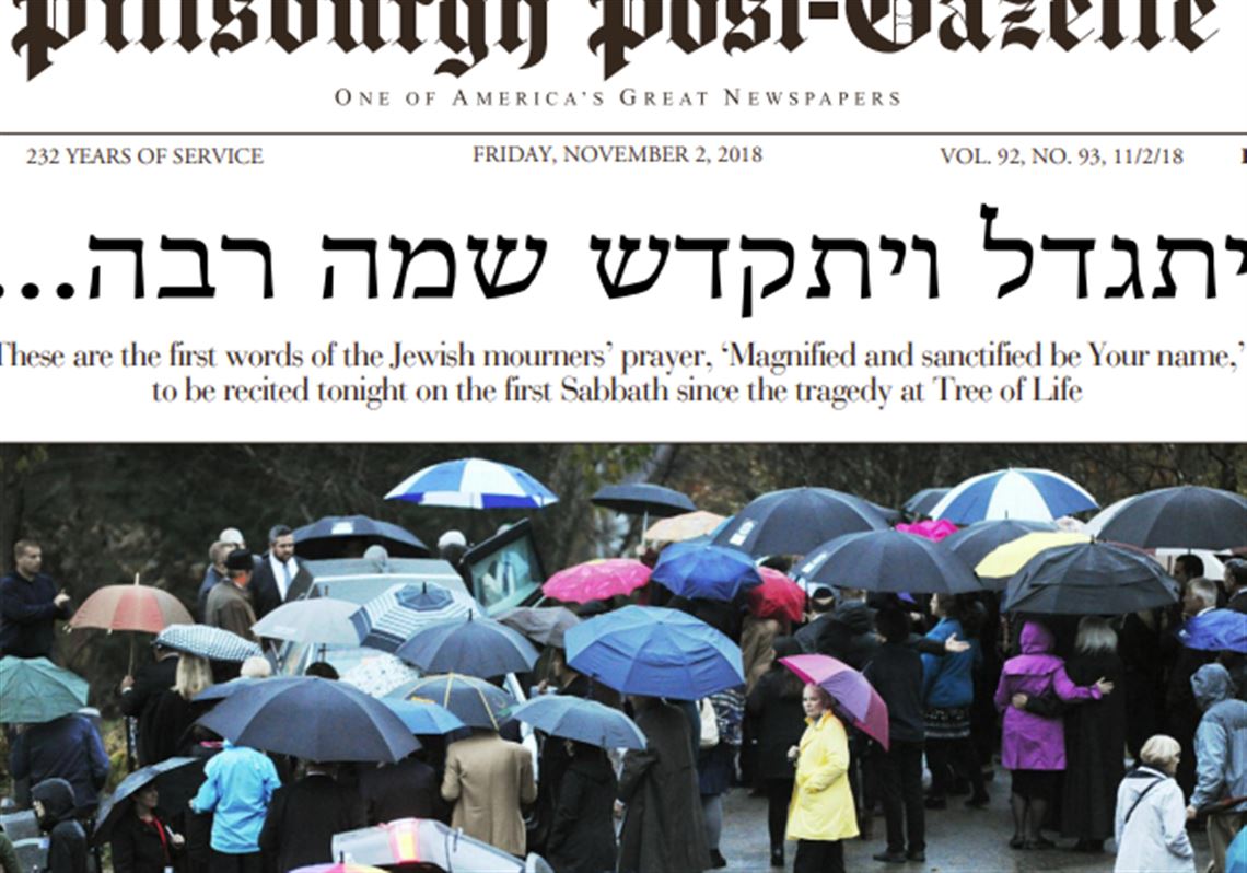 About the Jewish mourners' prayer on the Pittsburgh Post-Gazette front page