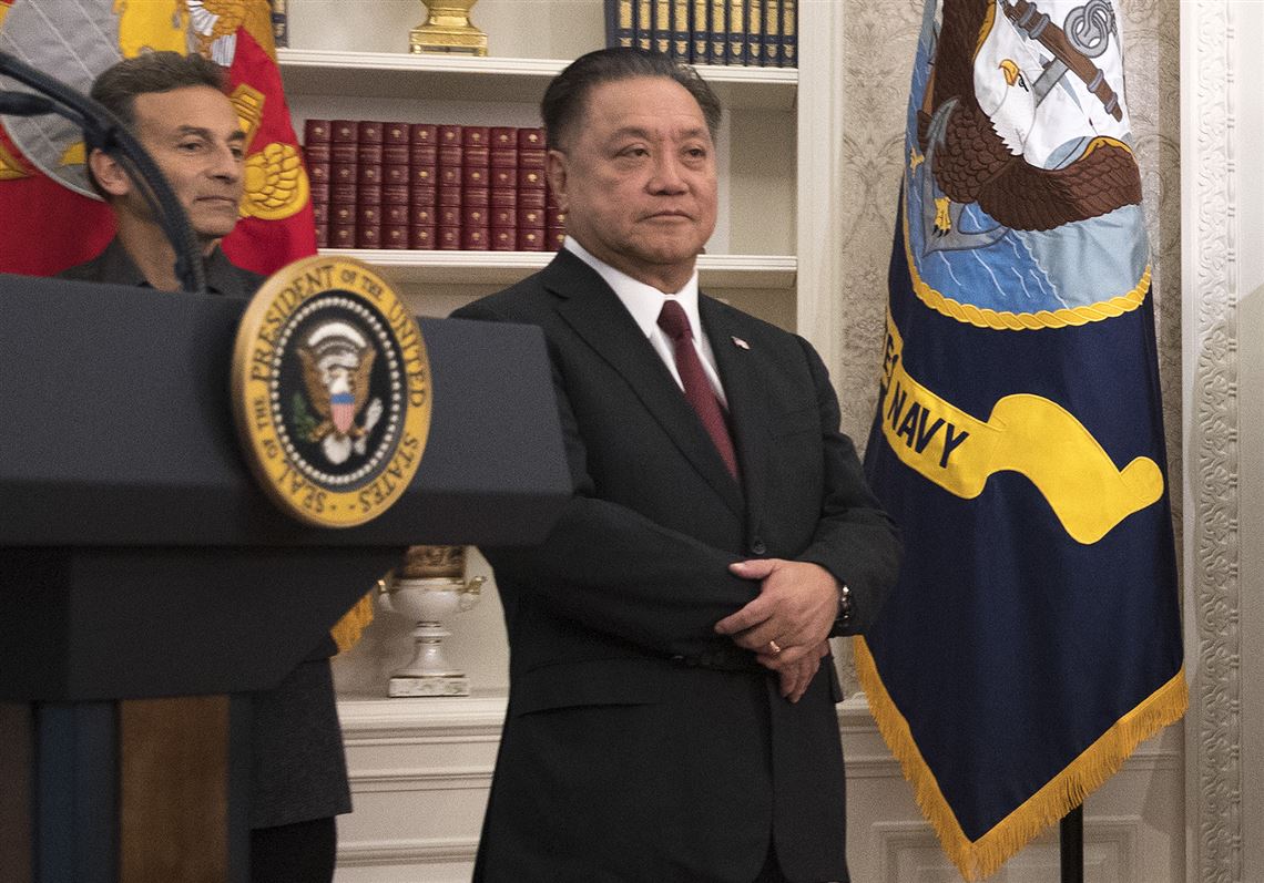 This file photo shows Hock Tan, chief executive of Singapore-based Broadcom, during a news conference on Capitol Hill in Washington on Nov. 2, 2017.