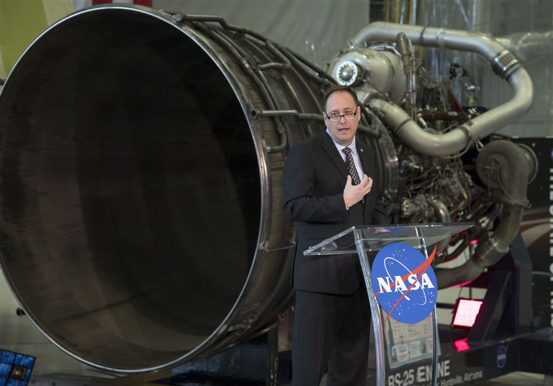 A photo from NASA of Robert Lightfoot Jr., acting administrator, talking about the space agency's proposed budget for 2019, at the Marshall Space Flight Center in Huntsville, Ala., on Feb. 12, 2018.