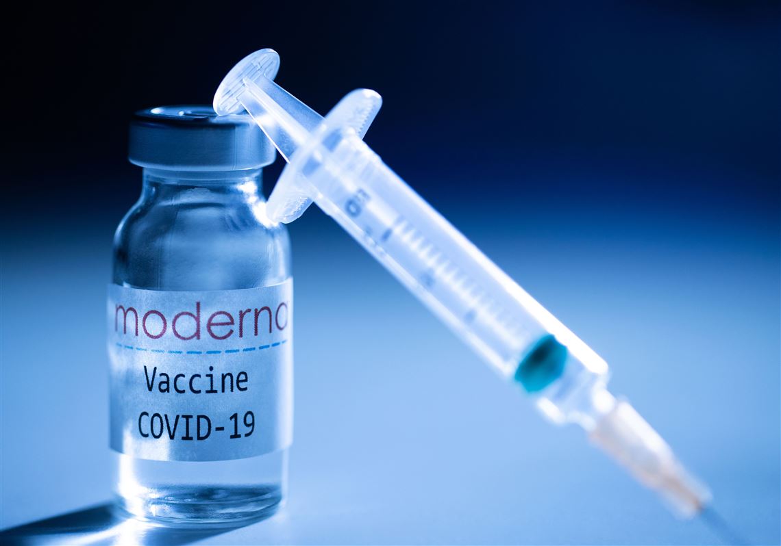 A vaccine vial with the Moderna vaccine against Covid-19.