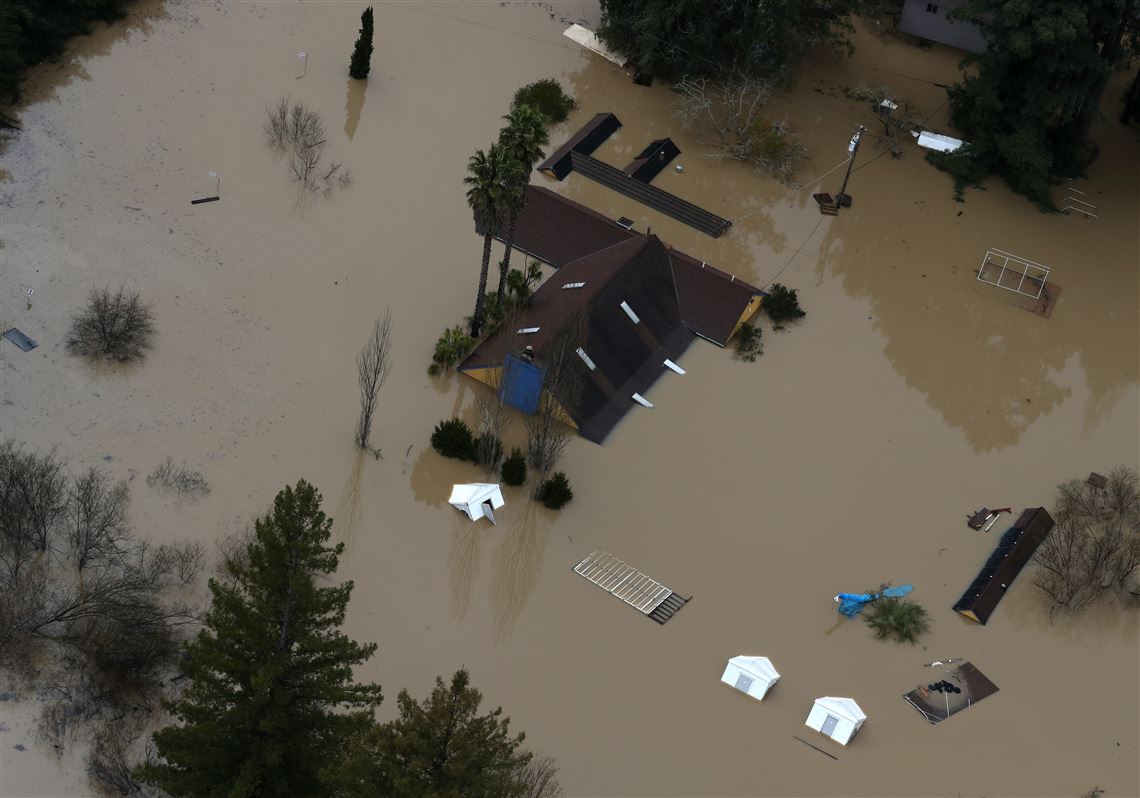 Northern California Residents Survey The Damage As Historic Floods - a home sits underwater in a flooded neighborhood feb 27 2019 in guerneville