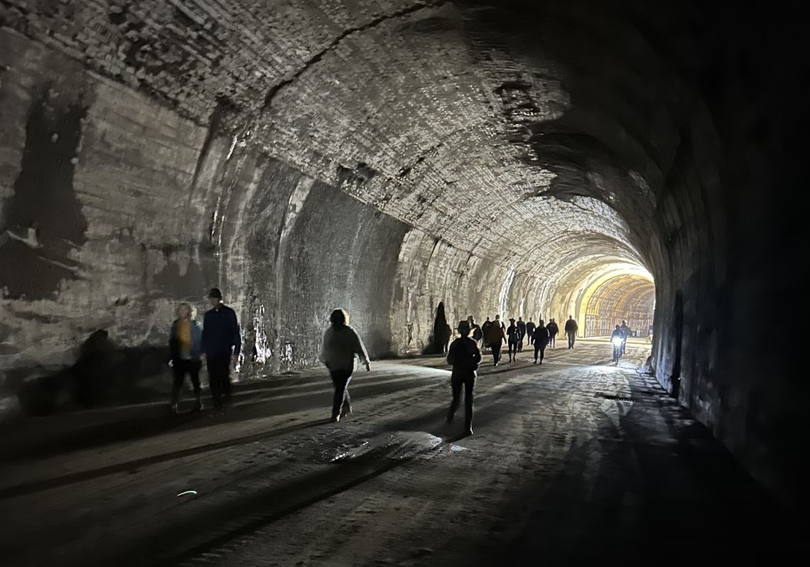 A view inside the reopened Brady Tunnel with auxiliary lighting.