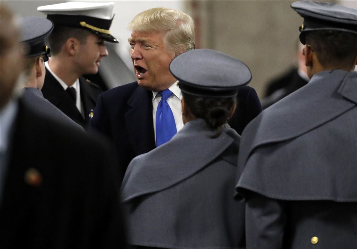 President-elect Donald Trump greets Army Cadets and Navy Midshipmen before the Army-Navy football game in Baltimore on Saturday.
