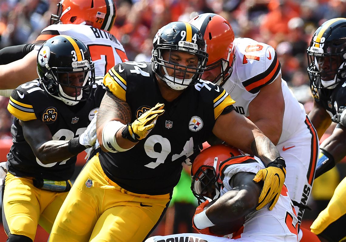 Pittsburgh Steelers defensive end Tyson Alualu (94) celebrates as