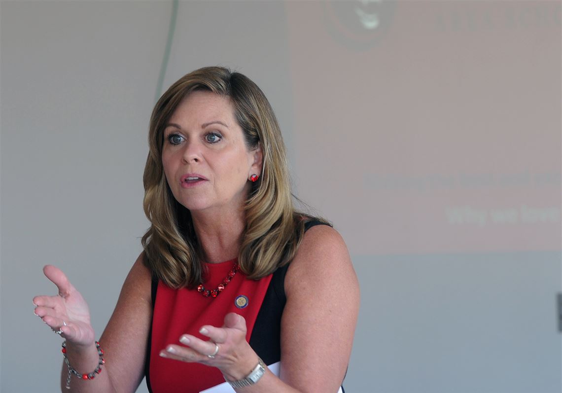 Pennsylvania state Sen. Camera Bartolotta speaks during the Charleroi School Showcase where students from the Career Ready program interacted with local business people, educators and chamber members.