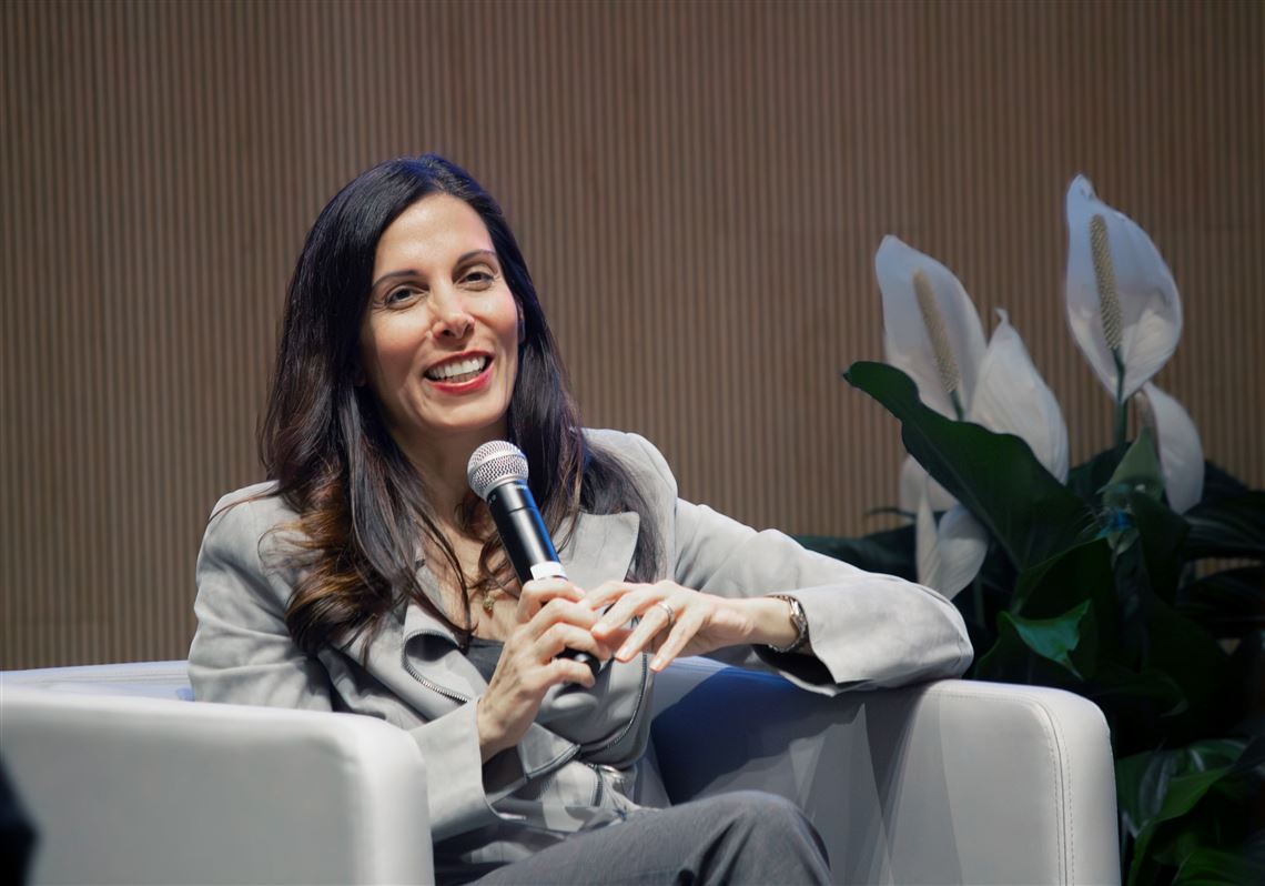 Duke University law professor Nita Farahany lectures Carnegie Mellon University students and faculty on the risks and benefits of generative AI on Monday, Nov. 6, 2023.
