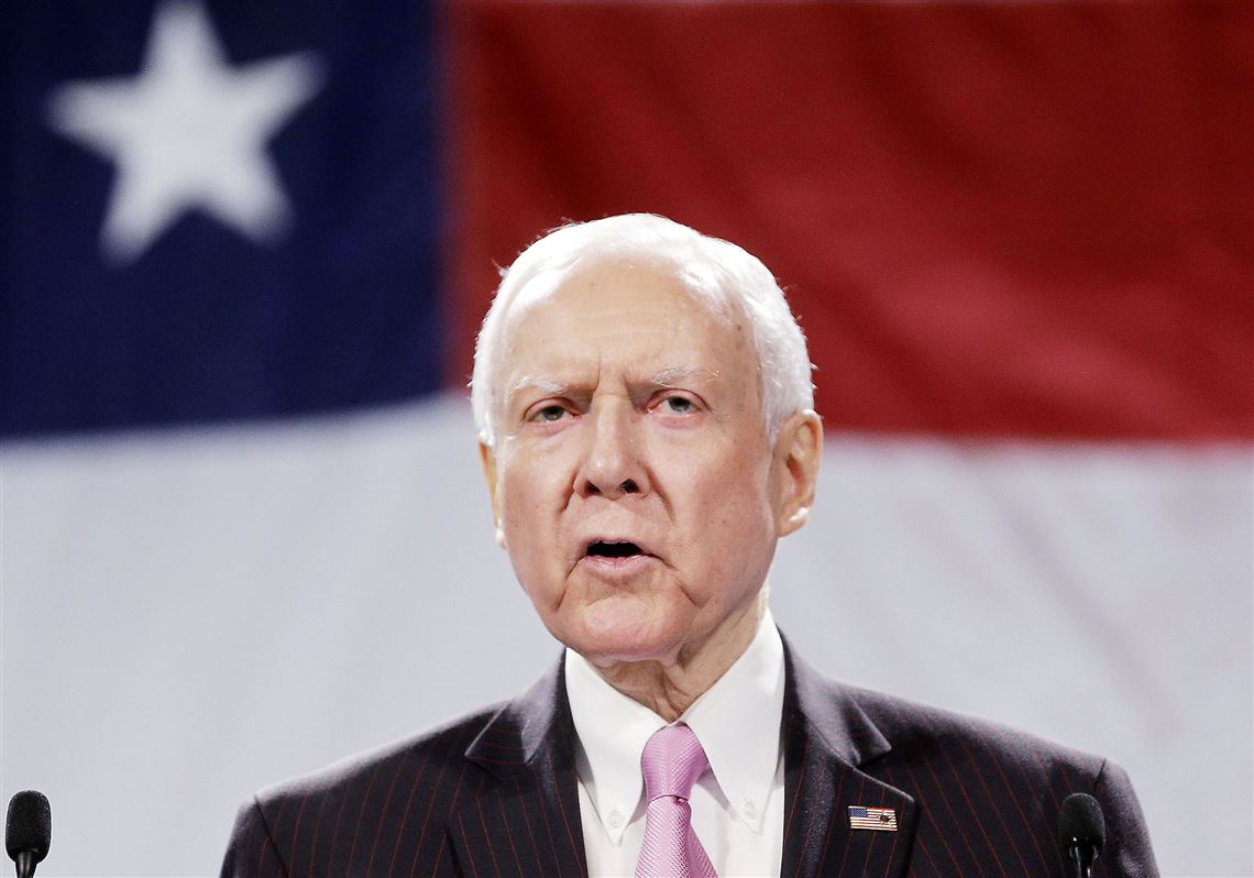 In this April 26, 2014, file photo, Sen. Orrin Hatch, R-Utah, addresses a crowd during the Utah Republican Party nominating convention, in Sandy, Utah.