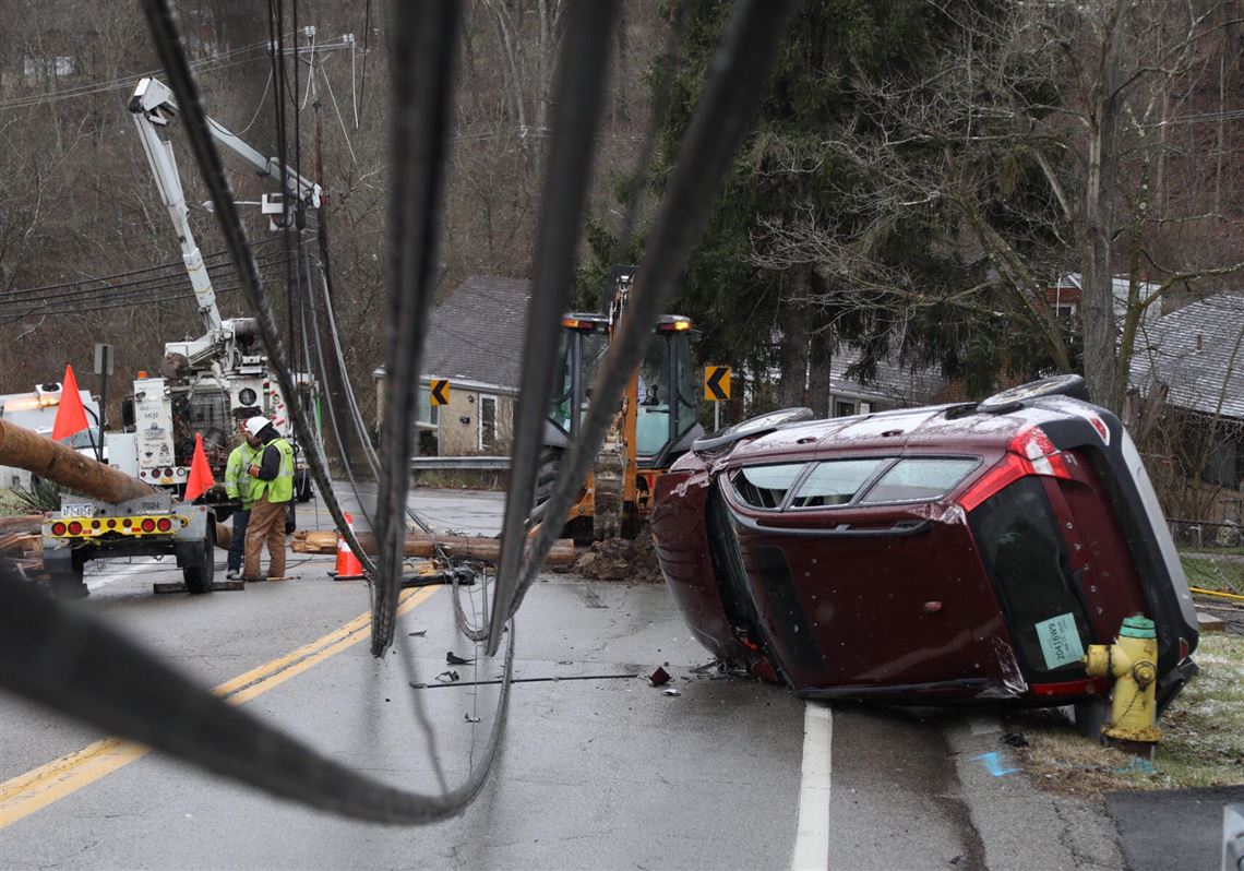 Vehicle rolls over, driver flees after striking utility pole in Penn Hills