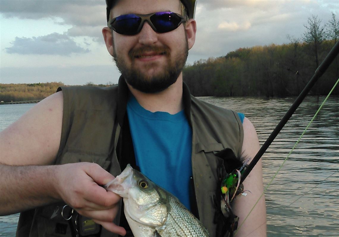 Johnny Behrenberg of New Alexandria took this hybrid striped bass at Lake Arthur on a fly.