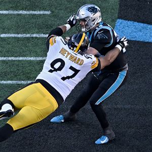 December 18, 2022: Pittsburgh Steelers running back Najee Harris (22) is  stop short of the end zone by Carolina Panthers safety Jeremy Chinn (21)  during the second half of the NFL matchup