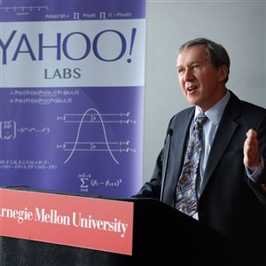 Tom Mitchell, head of the Machine Learning Department at Caregie Mellon University, speaks to the media in 2014 about a new partnership between the university and Yahoo during a press conference.