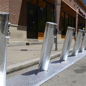 Coming attractions: Stalls for the bike share program are starting to crop up around the city. These are on Forbes Avenue Downtown at Market Square.